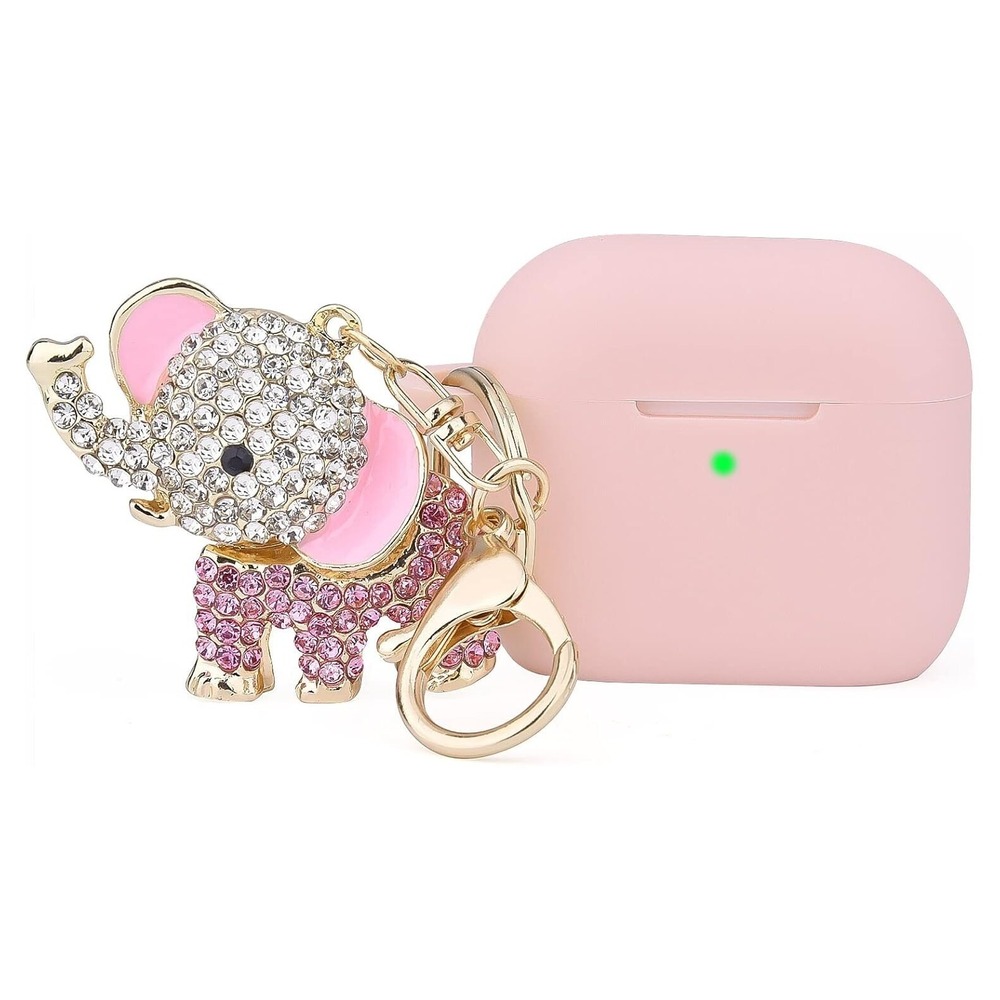 Worryfree Gadgets‎ Silicone Case for Apple AirPod 3 with Bling Elephant Keychain
